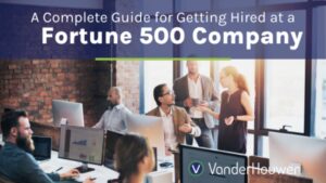 This is a blog banner image that reads "A Complete Guide for Getting Hired at a Fortune 500 Company"