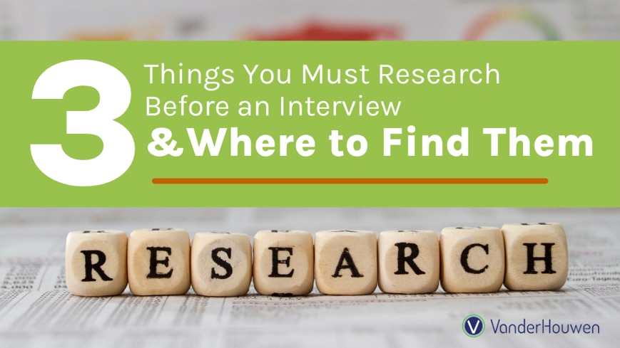 This is a blog banner that says "3 Things You Must Research Before an Interview and Where to Find Them"