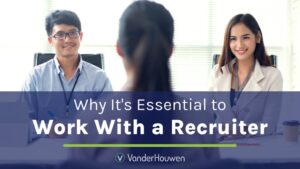 This is a blog banner image that says "Why It's Essential to Work with a Recruiter"