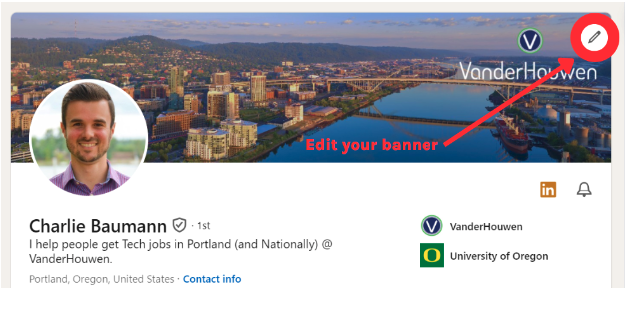 LinkedIn Cover Photo edit location in the top right corner of your linkedin profile